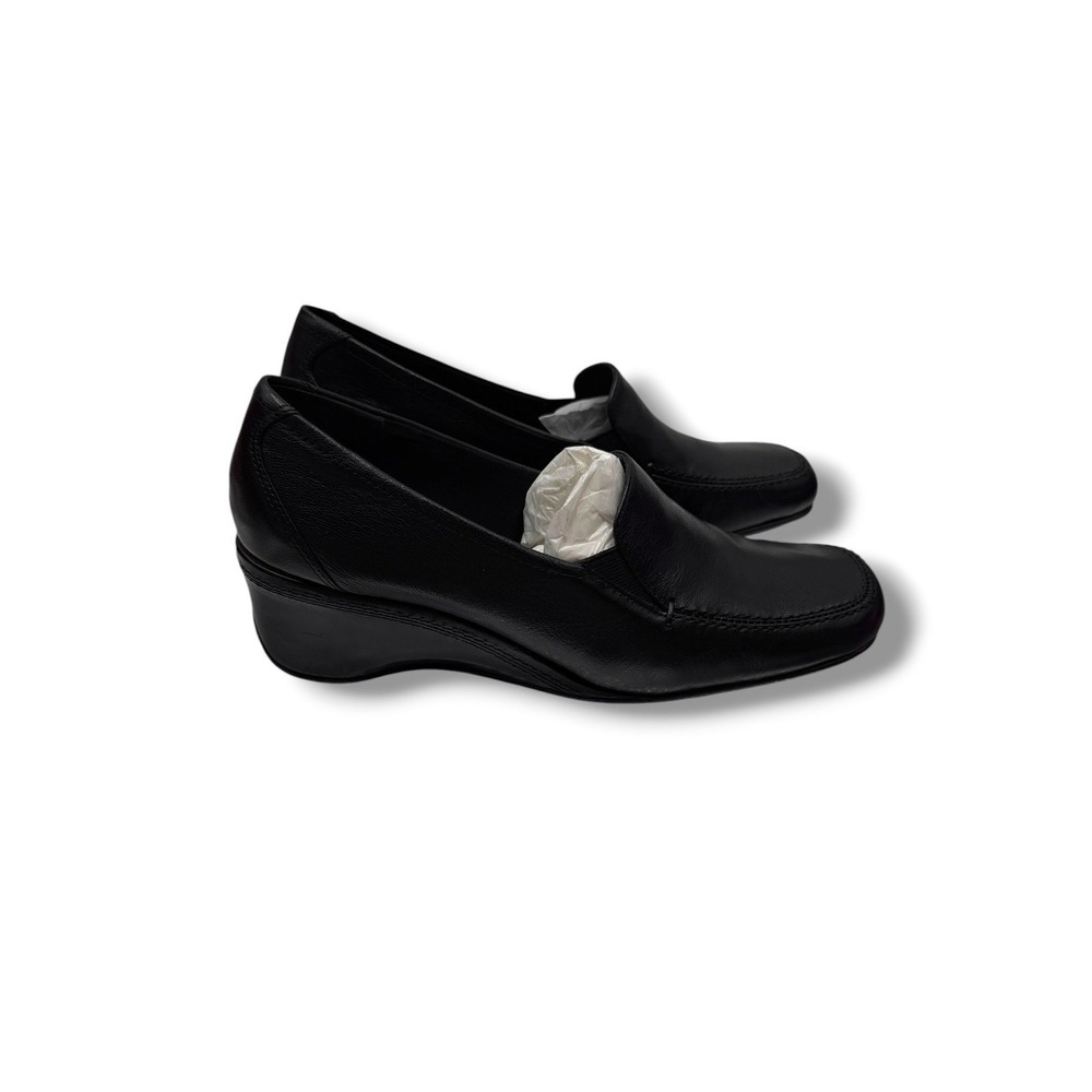 Vintage Liz Claiborne Black Leather Wedge Loafers 7.5 Square Toe Comfort Y2K NEW